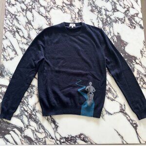 Hermès Men's 100% Pure Cashmere Long Sleeve Crewneck Sweater in Océan. Size S.